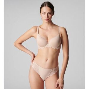 Simone Perele Caresse 3D Plunge Bra‎ 34G Peau Rose Lace Full Coverage Underwire